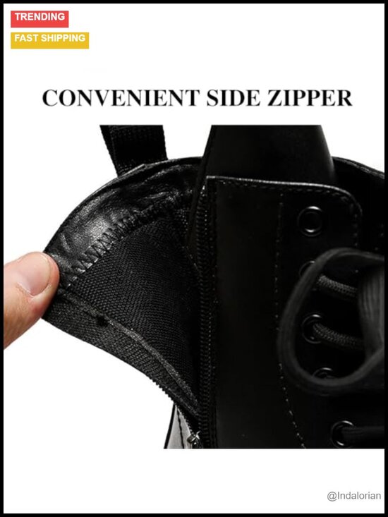 Men\'s Patent Leather Combat Boots Platform Chunky Heel Lace Up Side Zipper main image 4